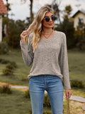 Ribbed V-Neck Long Sleeve Tee - Trendsi - Flyclothing LLC