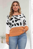 Plus Size Leopard Round Neck Long Sleeve Sweater - Trendsi - Flyclothing LLC