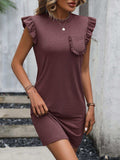 Round Neck Butterfly Sleeve Dress with Pocket - Trendsi - Flyclothing LLC