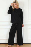 Double Take Full Size Textured Long Sleeve Top and Drawstring Pants Set - Trendsi - Flyclothing LLC