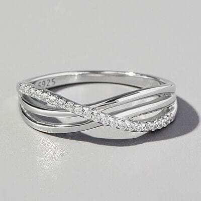 Crisscross Inlaid Zircon 925 Sterling Silver Ring - Trendsi - Flyclothing LLC