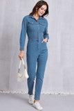 Snap Down Denim Jumpsuit with Pockets - Trendsi - Flyclothing LLC