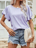 Round Neck Flutter Sleeve Blouse - Trendsi - Flyclothing LLC
