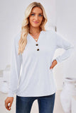 V-Neck Buttoned Long Sleeve Blouse - Trendsi - Flyclothing LLC