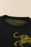 Animal Print Round Neck Sweater - Trendsi - Flyclothing LLC