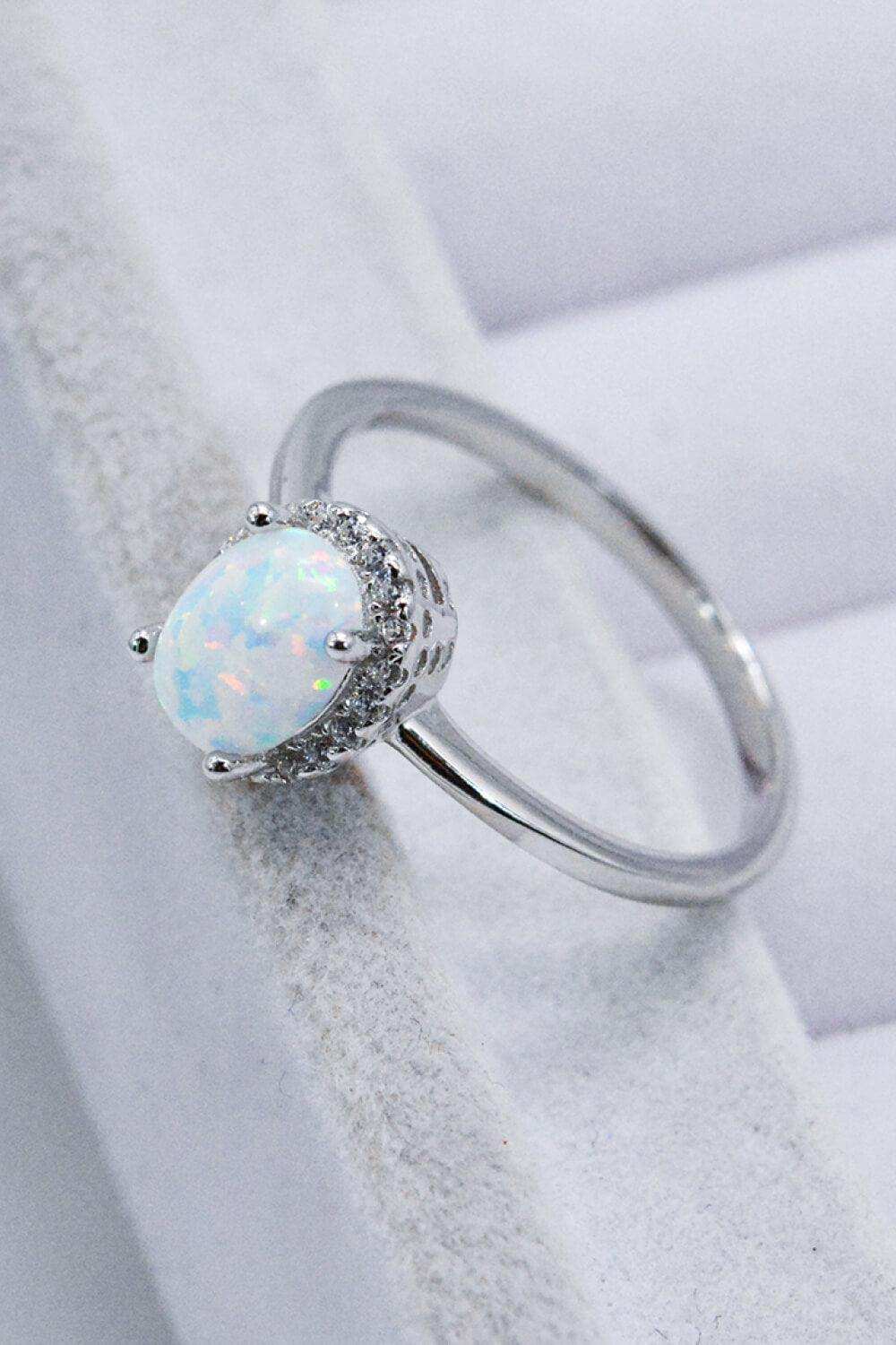 925 Sterling Silver 4-Prong Opal Ring - Trendsi - Flyclothing LLC