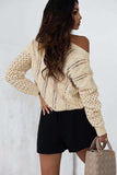 Full Size Openwork Cable-Knit Round Neck Knit Top - Trendsi - Flyclothing LLC