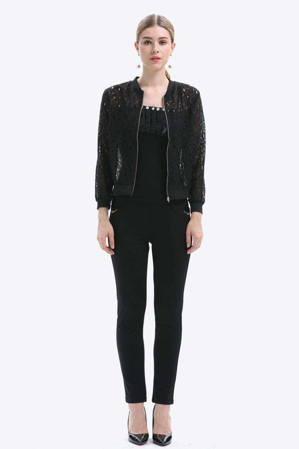 Openwork Zip Up Jacket - Trendsi - Flyclothing LLC