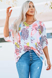 Mixed Print V-Neck Half Sleeve Top - Trendsi - Flyclothing LLC
