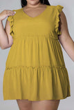 Plus Size V-Neck Frill Trim Mini Dress - Trendsi - Flyclothing LLC
