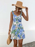 Printed Ruffled Surplice Wide Strap Mini Dress - Trendsi - Flyclothing LLC