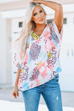 Mixed Print V-Neck Half Sleeve Top - Trendsi - Flyclothing LLC