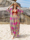 Printed Open Front Cardigan and Pants Set - Trendsi - Flyclothing LLC