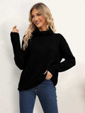 Slit Turtleneck Dropped Shoulder Sweater - Trendsi - Flyclothing LLC