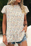 Ditsy Floral Mock Neck Short Sleeve T-Shirt - Trendsi - Flyclothing LLC