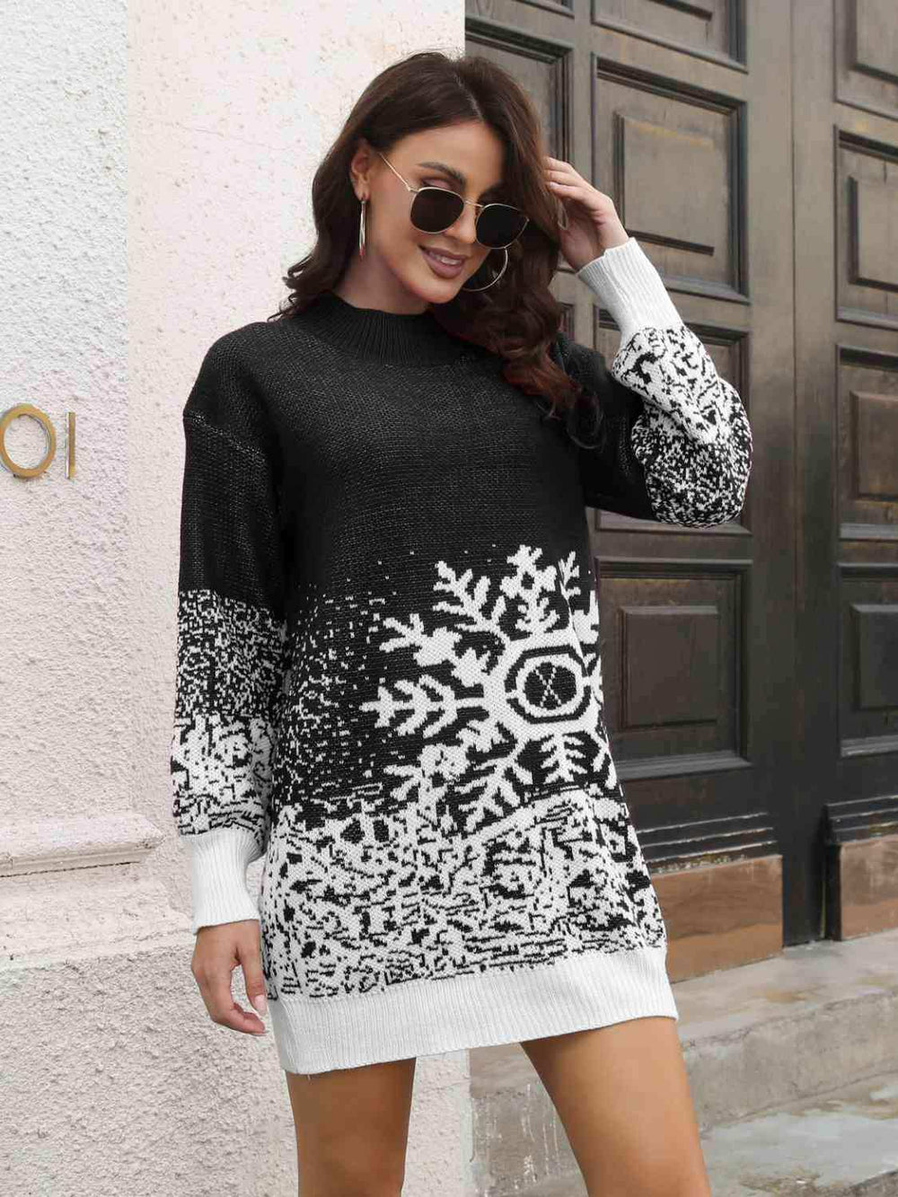 Snowflake Pattern Sweater Dress - Trendsi - Flyclothing LLC