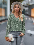 Printed V-Neck Lantern Sleeve Blouse - Trendsi - Flyclothing LLC