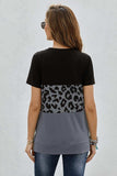 Leopard Print Color Block Short Sleeve T-Shirt - Trendsi - Flyclothing LLC