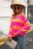 Striped Balloon Sleeve Knit Pullover - Trendsi - Flyclothing LLC