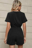 Drawstring Half Button Short Sleeve Romper - Trendsi - Flyclothing LLC