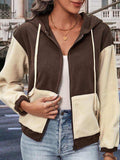 Two-Tone Zip-Up Dropped Shoulder Hooded Jacket - Trendsi - Flyclothing LLC