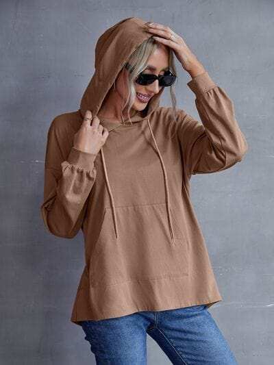 Drawstring Pocketed Dropped Shoulder Hoodie - Trendsi - Flyclothing LLC