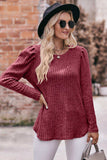 Round Neck Puff Sleeve Ribbed Top - Trendsi - Flyclothing LLC