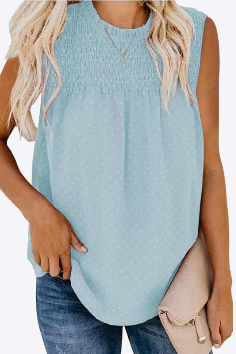 Smocked Tie Back Frill Trim Tank - Trendsi - Flyclothing LLC
