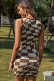 Checkered Sleeveless Knit Dress - Trendsi - Flyclothing LLC