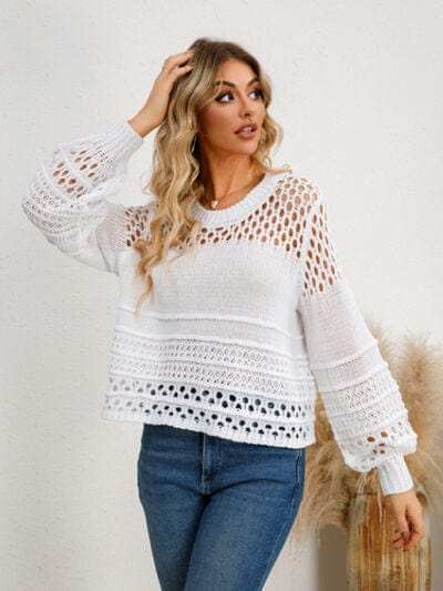 Cutout Round Neck Knit Top - Trendsi - Flyclothing LLC