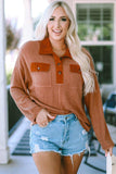 Half-Button Collared Long Sleeve Top - Trendsi - Flyclothing LLC