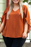 Plus Size V-Neck Petal Sleeve Blouse - Trendsi - Flyclothing LLC