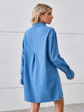 Pocketed Dropped Shoulder Mini Denim Dress - Trendsi - Flyclothing LLC