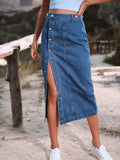 Button Down Denim Skirt - Trendsi - Flyclothing LLC