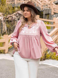 Plus Size Tie Neck Puff Sleeve Blouse - Trendsi - Flyclothing LLC