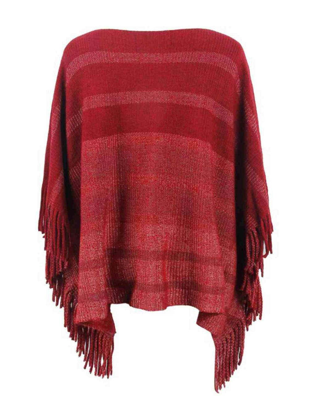 Striped Boat Neck Poncho with Fringes - Trendsi - Flyclothing LLC