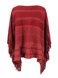 Striped Boat Neck Poncho with Fringes - Trendsi - Flyclothing LLC