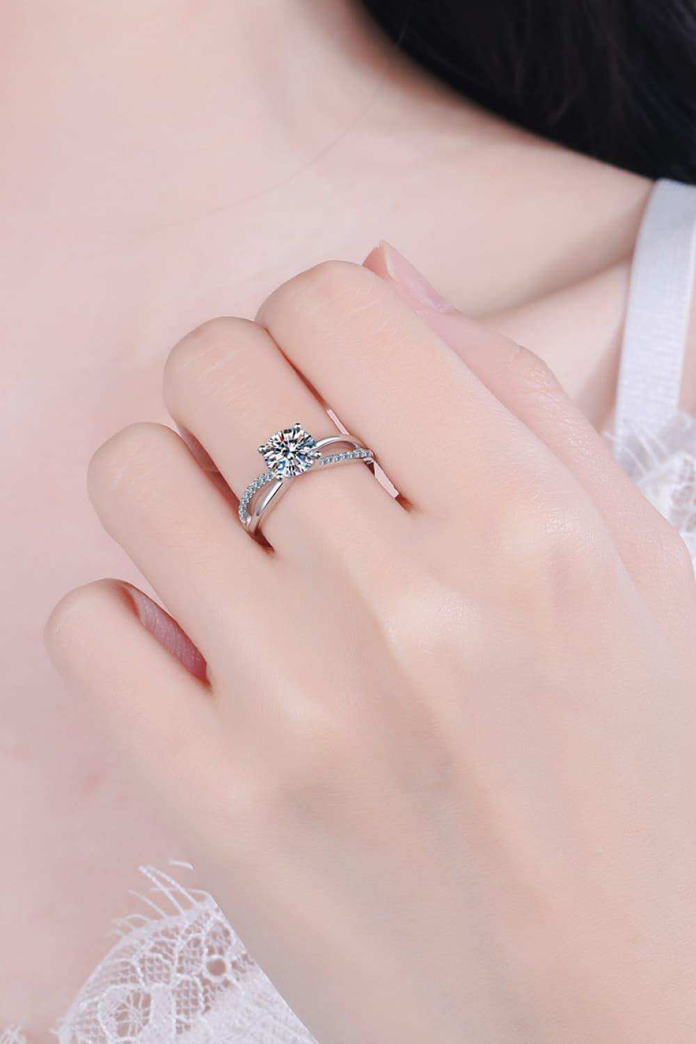 1 Carat Moissanite Crisscross Split Shank Ring - Trendsi - Flyclothing LLC