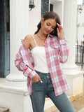 Plaid Button Up Pocketed Shirt - Trendsi - Flyclothing LLC