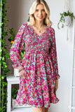 Floral Smocked V-Neck Flounce Sleeve Dress - Trendsi - Flyclothing LLC