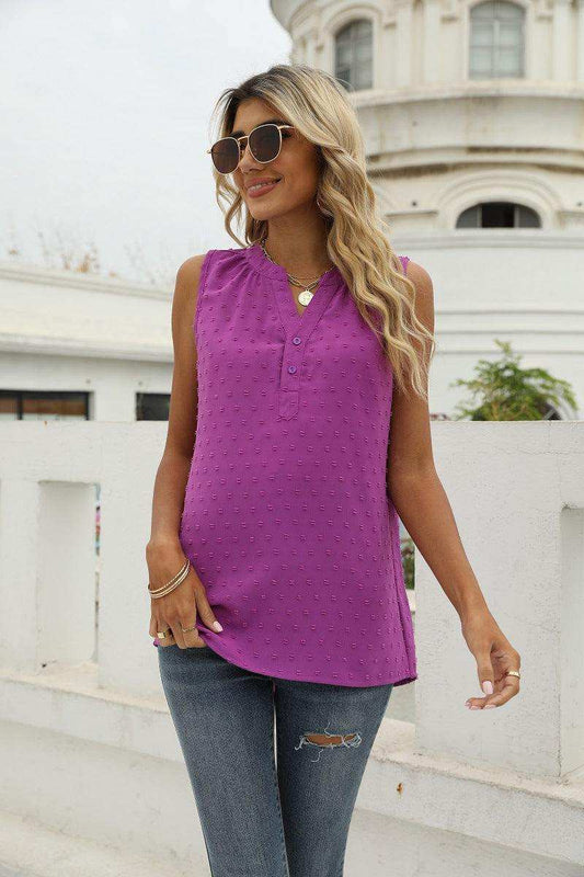 Swiss Dot Notched Neck Tank - Trendsi - Flyclothing LLC