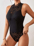 Mock Neck Sleeveless Lace Bodysuit - Trendsi - Flyclothing LLC