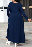 Plus Size Round Neck Long Sleeve Maxi Dress with Pockets - Trendsi - Flyclothing LLC
