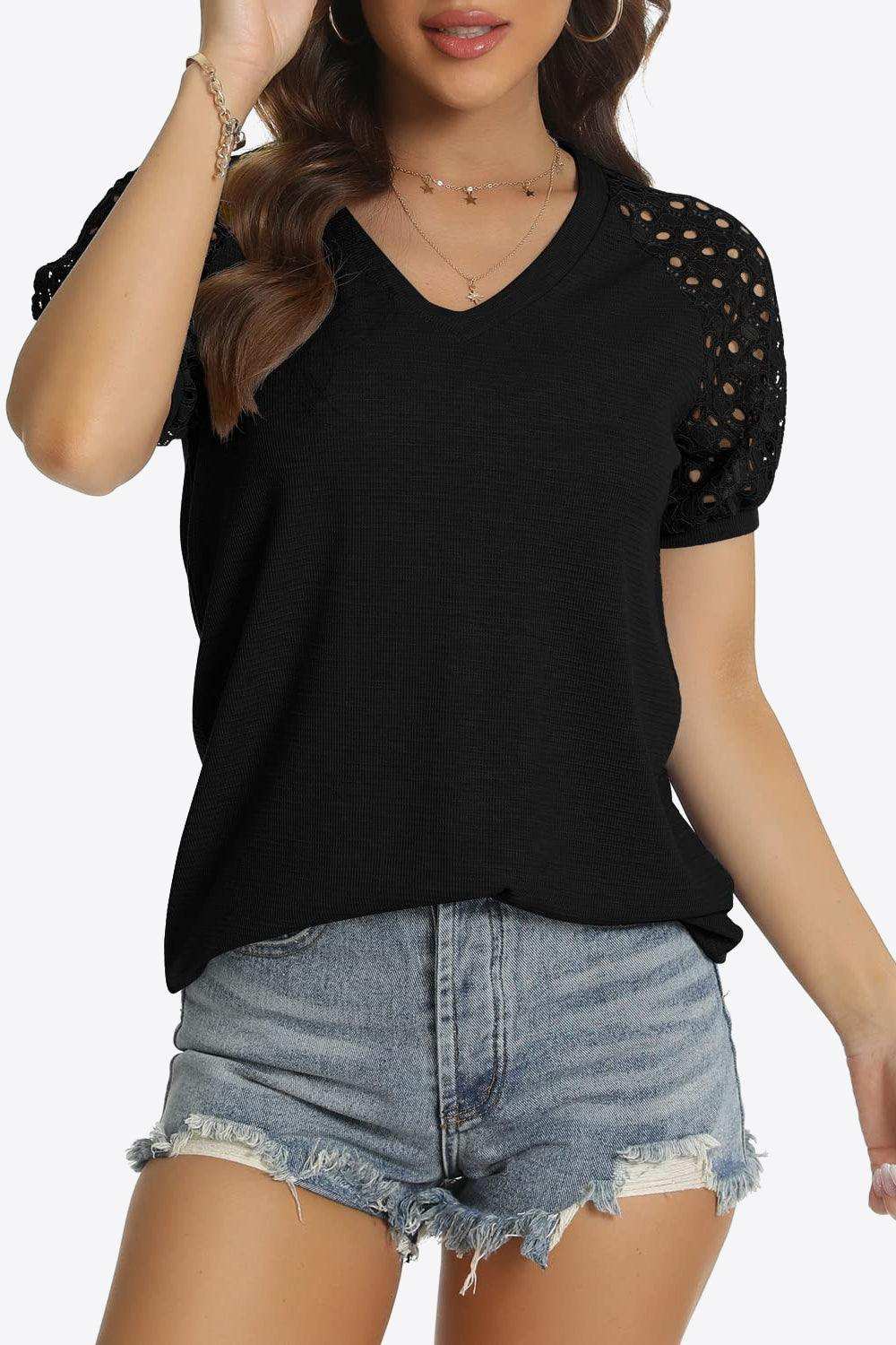 Short Sleeve V-Neck Tee - Trendsi - Flyclothing LLC