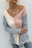 Color Block V-Neck Long Sleeve Blouse - Trendsi - Flyclothing LLC
