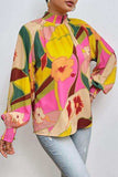 Floral Smocked Lantern Sleeve Mock Neck Blouse - Trendsi - Flyclothing LLC