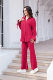 Drawstring Flounce Sleeve Shirt and Pants Set - Trendsi - Flyclothing LLC