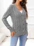 Button Down Cable-Knit Cardigan - Trendsi - Flyclothing LLC