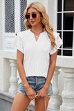 Eyelet Notched Short Sleeve T-Shirt - Trendsi - Flyclothing LLC