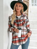 Meet You Outside Plaid Button Down Curved Hem Shacket - Trendsi - Flyclothing LLC